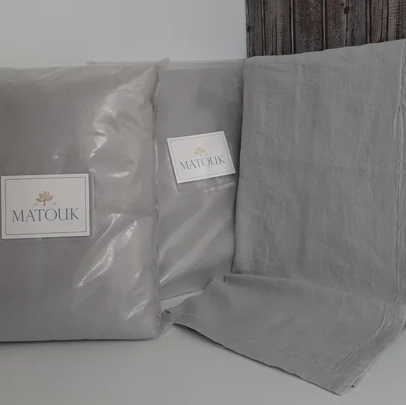 Matouk Thea 100% Linen King Duvet Cover and 2 Euro Shams Pool Gray - Picture 9 of 13